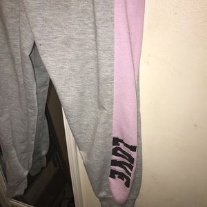 Grey and purple sweatpants